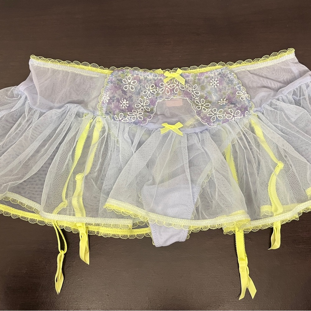 Victoria's Secret Sheer Blue and Chartreuse Lingerie